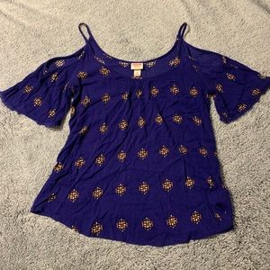 Mossimo Blue and Yellow Off-Shoulder Top - Size Medium